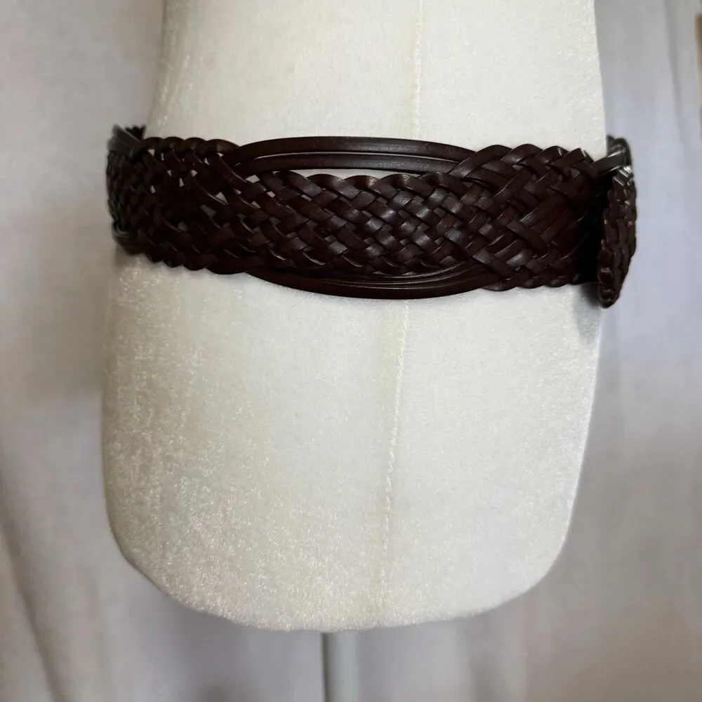 Coldwater Creek Women's Belt Size Small Braided Brown Bonded Leather Belt‎